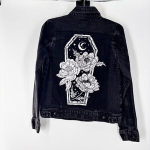 Hot Topic Black Denim RIP Jean jacket Size Small